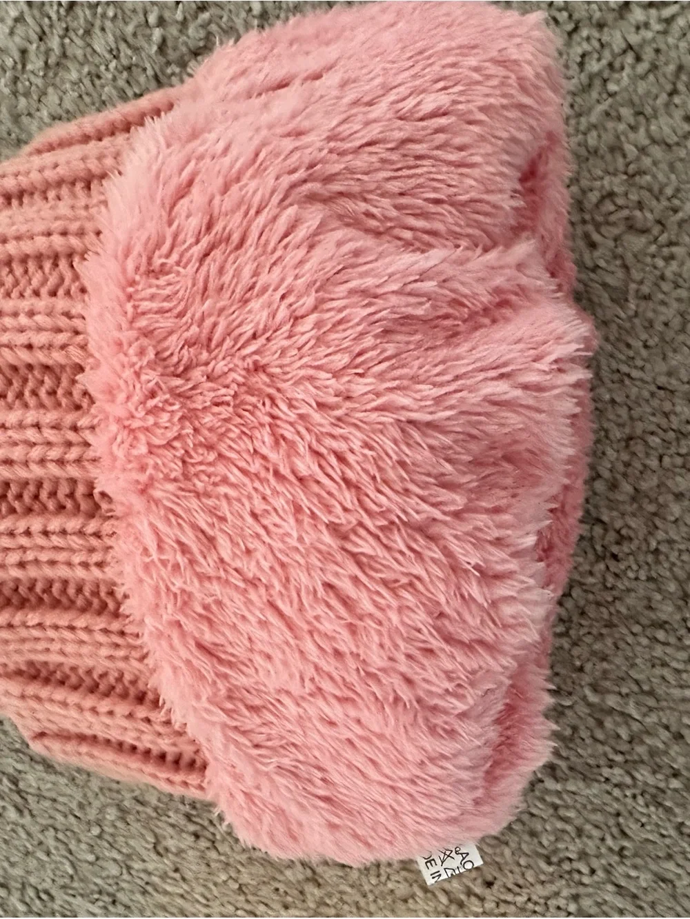 Cable Knit Pom Beanie in Blush Pink by
